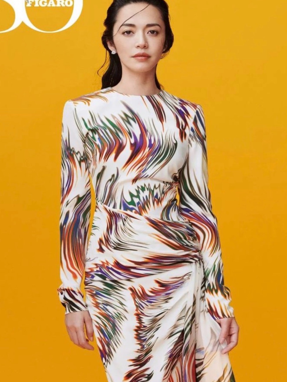 Givenchy White Long-Sleeve Abstract Wave Dress